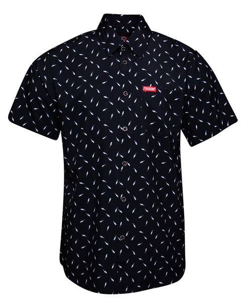 BOLT BLACK/WHITE PARTY SHIRT SHORT SLEEVE BUTTON UP  - MENS